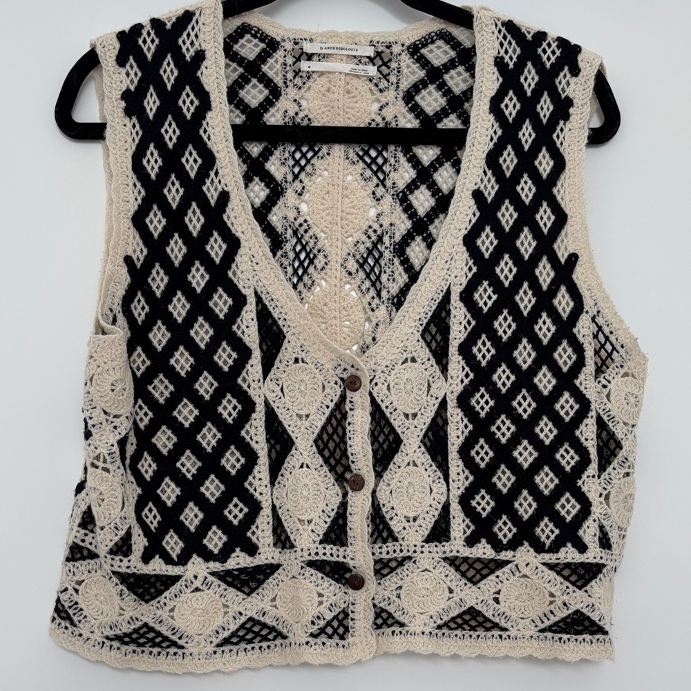 :Price Firm: Anthropologie Crochet Button-down Sweater Vest - Picture 5 of 10